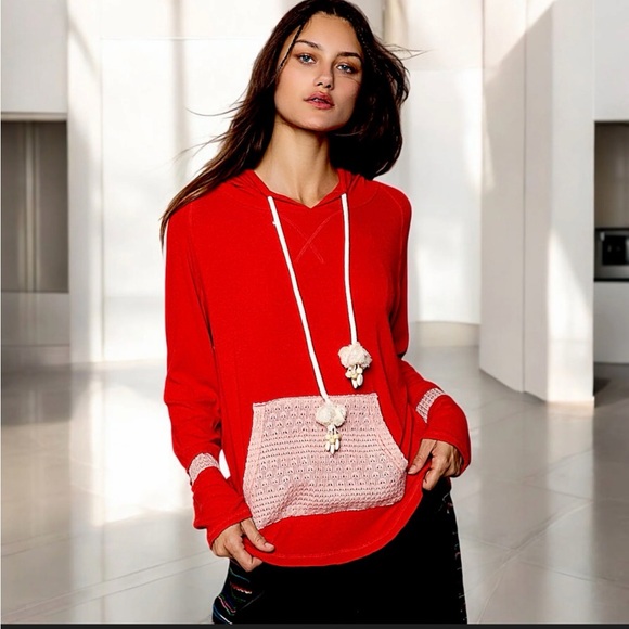 POL Tops - Bright Coral Hoodie with Pink Accents